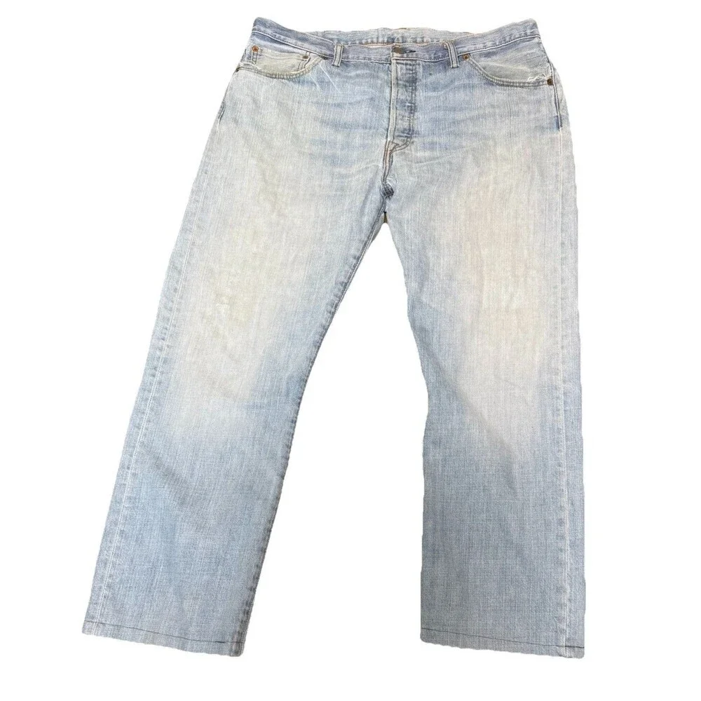 Levi’s 501 Button Fly Jeans Mens W40 L34 Light Wash Straight Leg Denim
